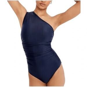 J. Crew One Shoulder One Piece Swimsuit Navy Blue 6